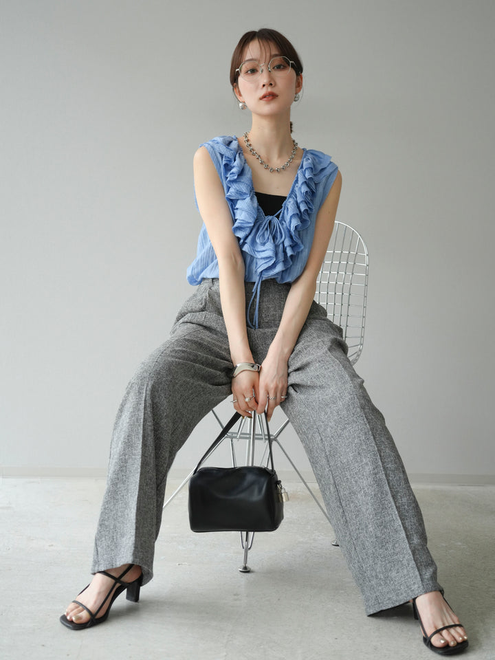 [予約]ワッシャーラッフルノースリーブブラウス/ブルー