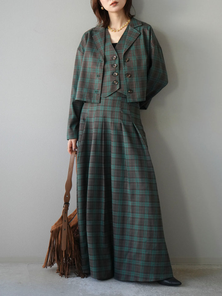 [予約]チェック柄ショートジャケット/グリーン