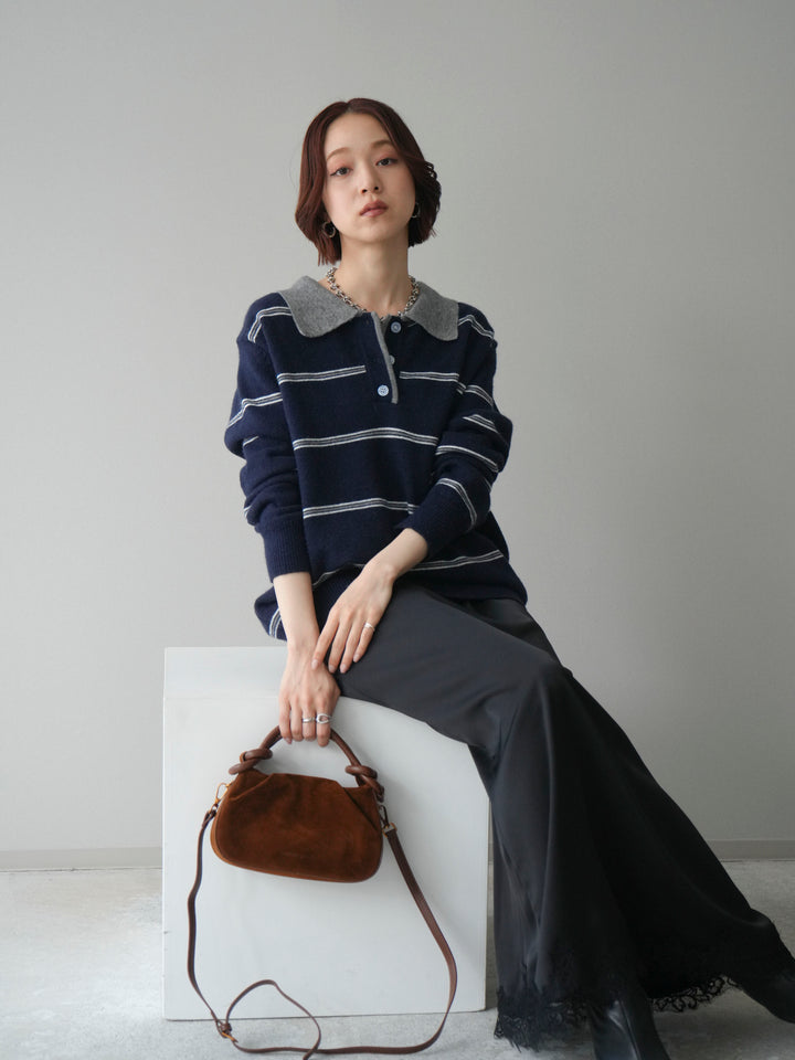 [予約]バイカラーボーダーポロニットプルオーバー/navy