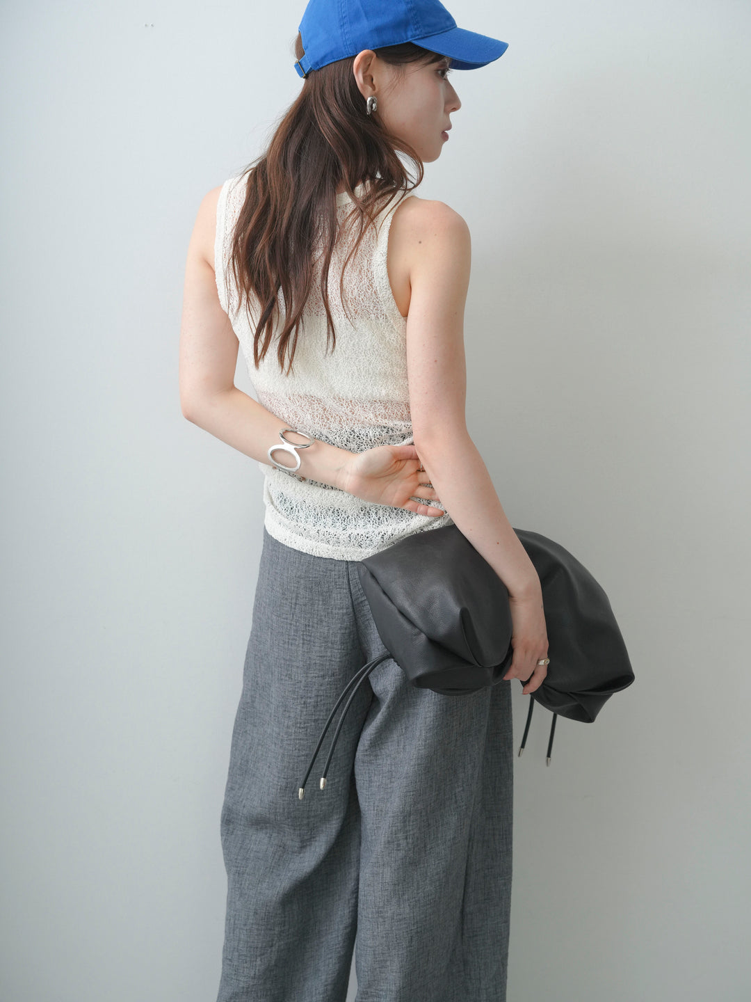 [SET]バックレースタンクトップ+リネンライクベルトループワイドパンツ(2set)