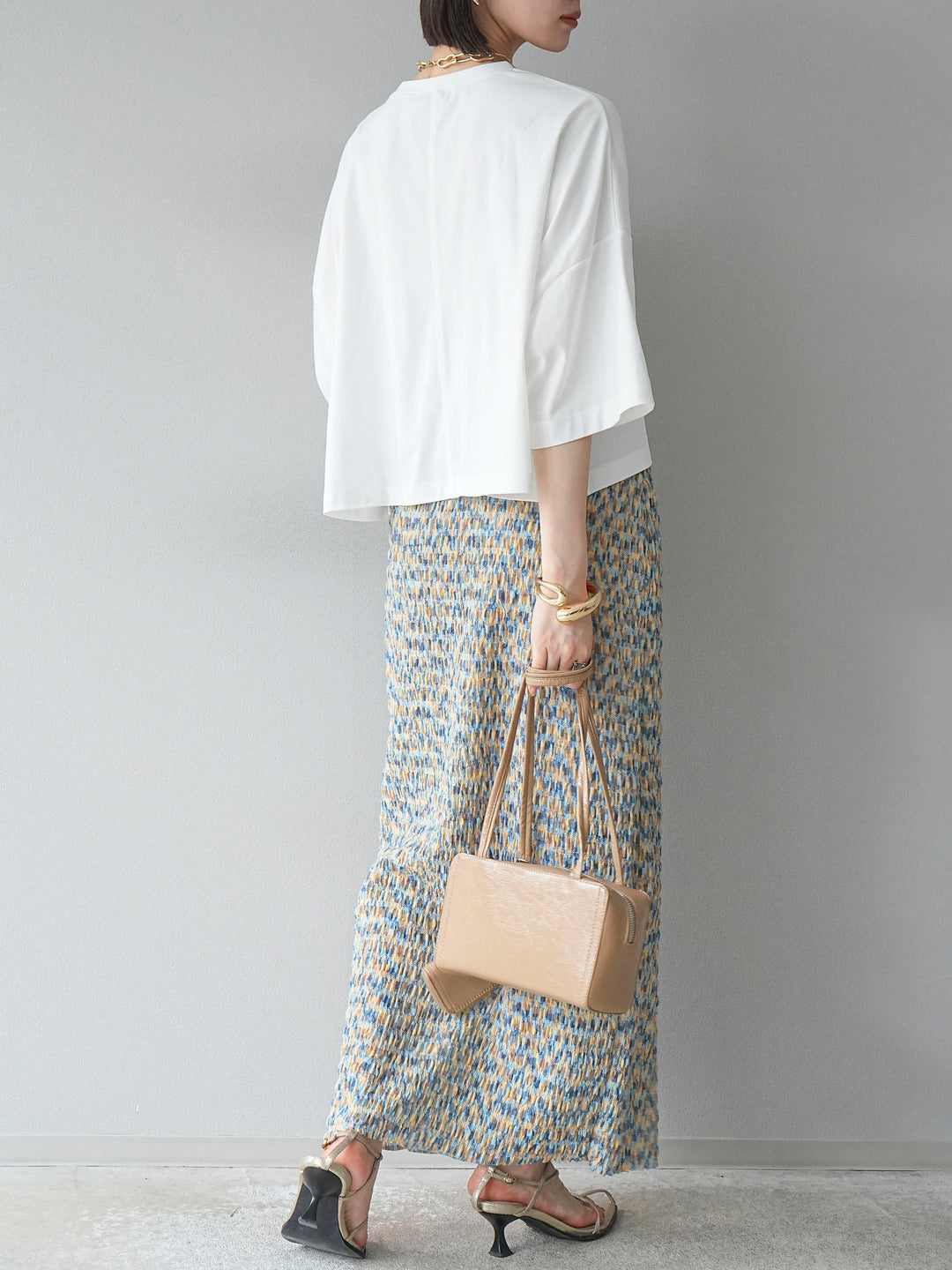 [予約]マルチカラーランダムプリーツタイトスカート/イエロー