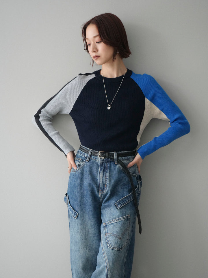 [SET]バイカラーラグランニットトップス+選べるアクセセット(2set)