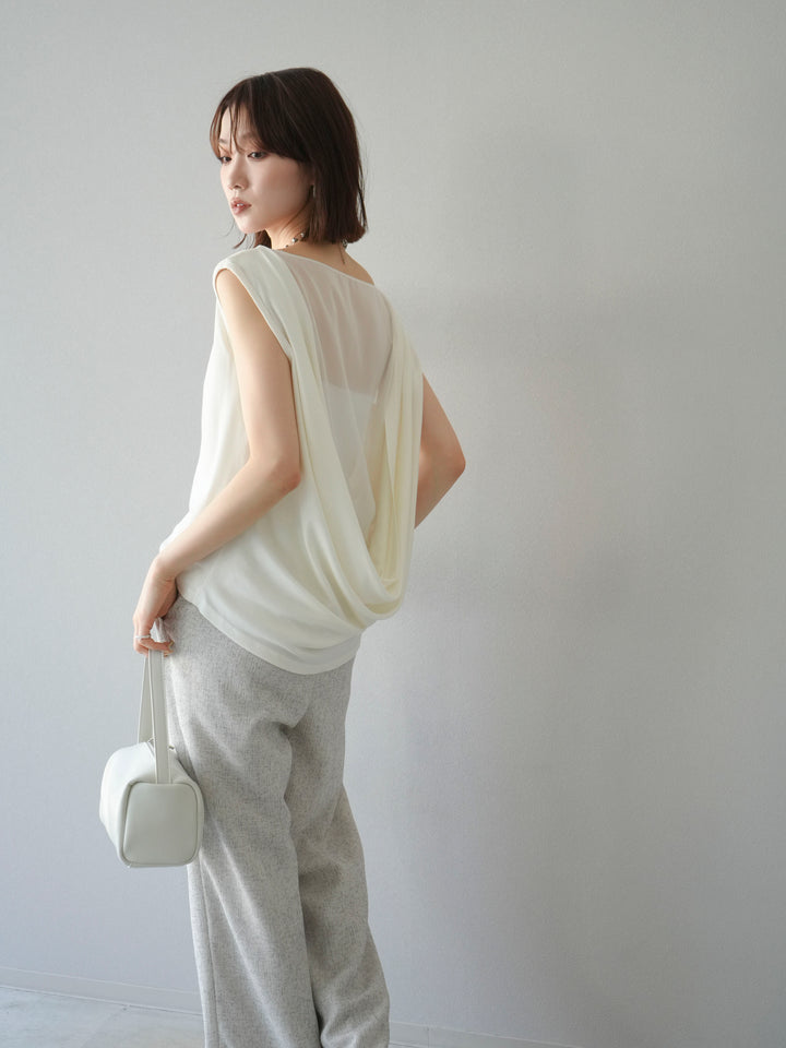 [預訂] 雙向透視多層垂墜上衣/象牙色