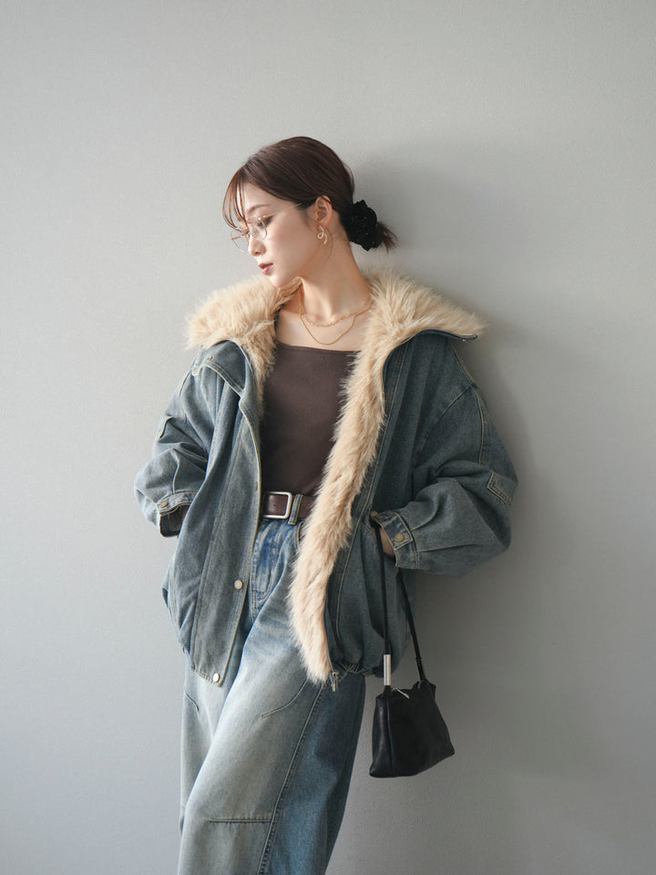[SET]デニムxファーブルゾン+選べるアクセセット(2set)