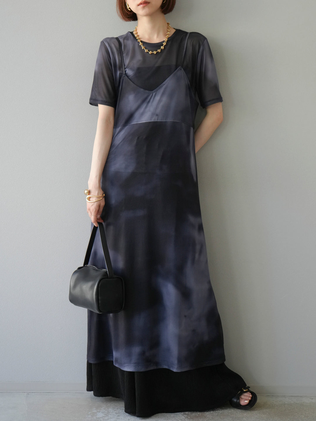 [予約]タイダイ柄シアーハーフトップス/モノトーン