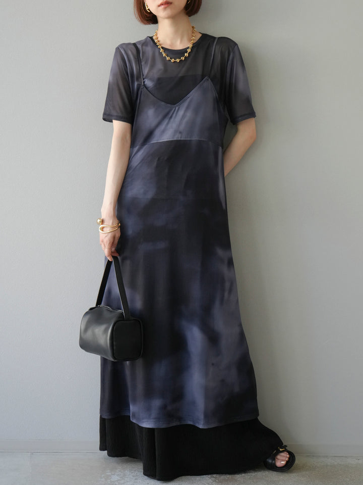 [予約]タイダイ柄シアーハーフトップス/モノトーン