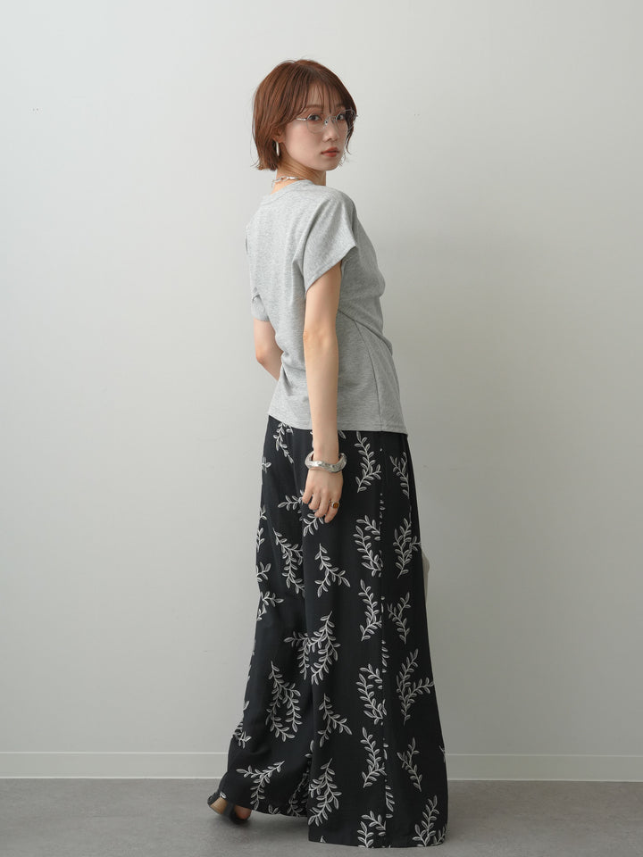 [SET]サイドノットTEE+リーフプリントタックワイドパンツ(2set)