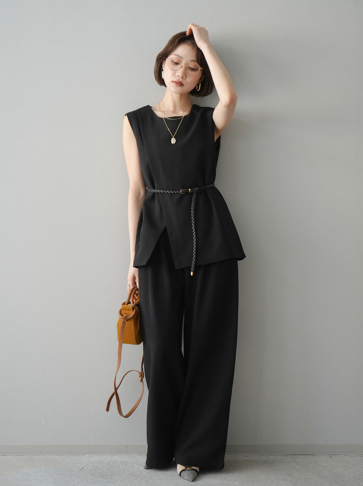 [SET]ベルト付ノースリーブトップス＆ワイドパンツSETUP