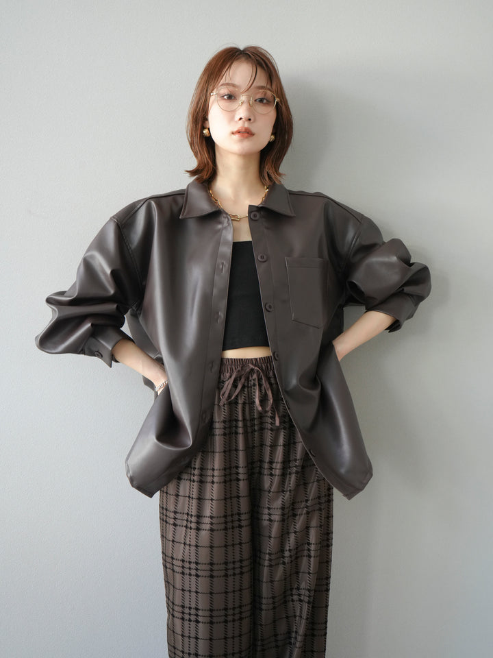 [予約]フェイクレザーシャツ/ブラウン