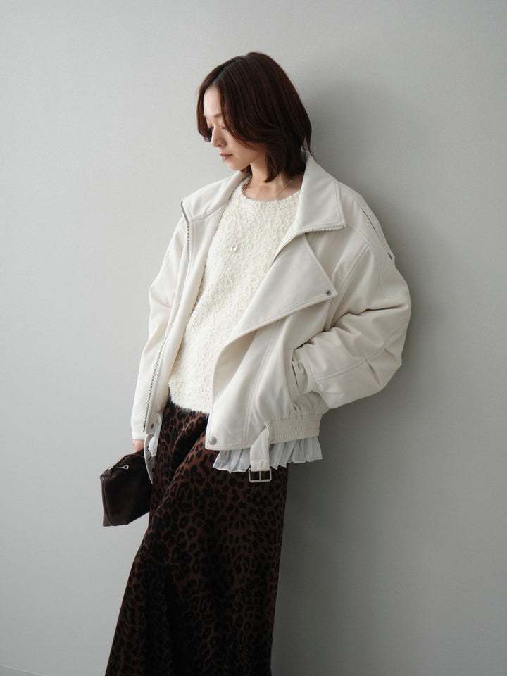 [SET]コーデュロイライダース裾レースブルゾン+レオパードベロアナロースカート(2set)