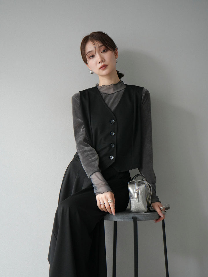 [予約]ポンチノーカラーベスト/ブラック