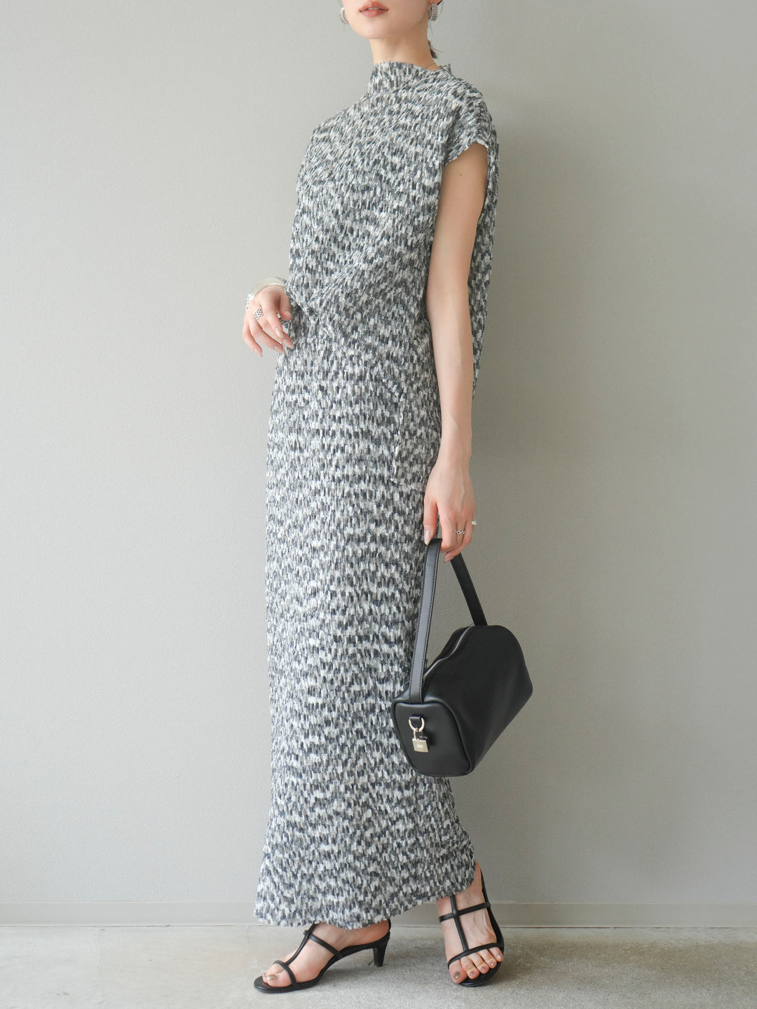 [予約]マルチカラーランダムプリーツタイトスカート/ブラック