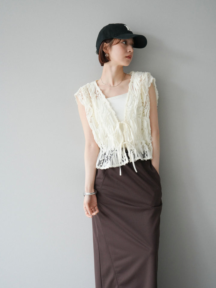 [SET]ジャガードレースリボントップス+スウェットロングスカート(2set)