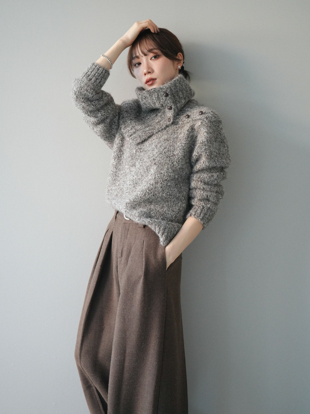 [予約]ネック付MIXニットアンサンブル/brown