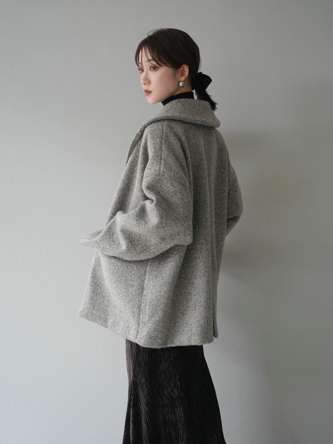 [予約]ロービング襟付きミドルコクーンコート/brown