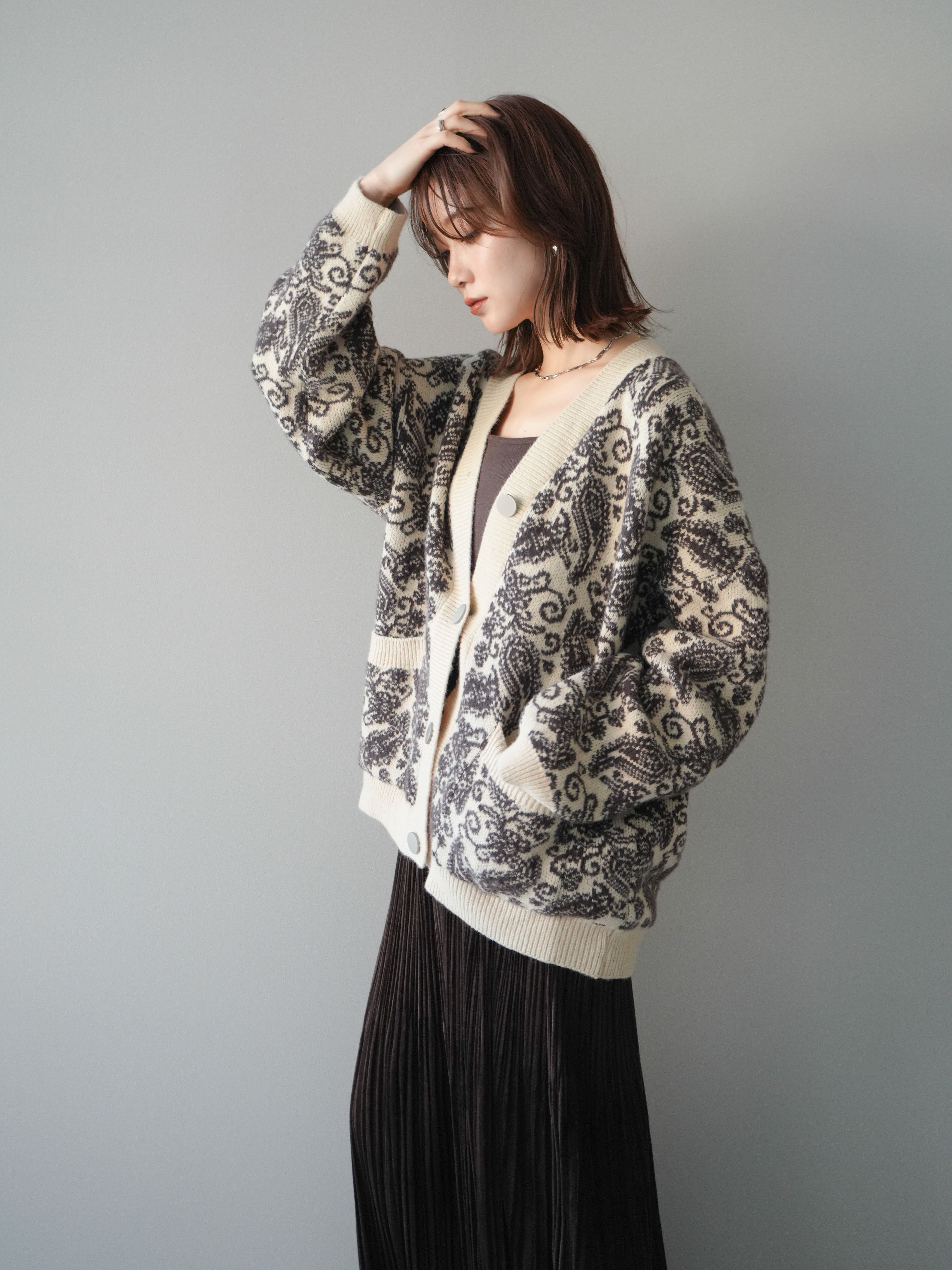 予約]ペイズリー柄ニットカーディガン/brown – Lumier