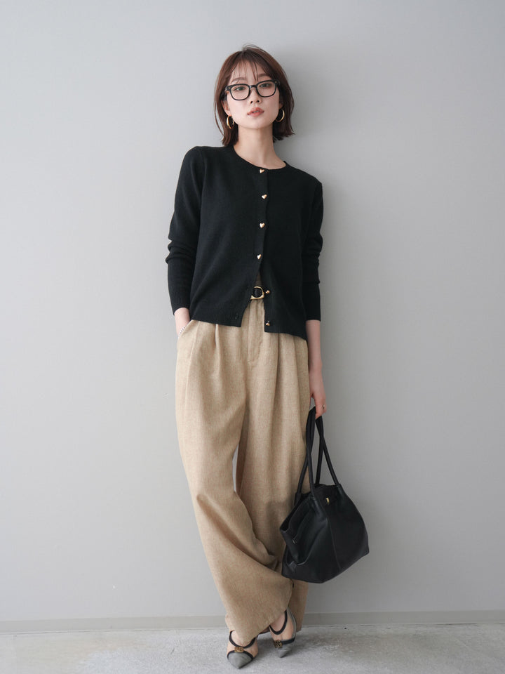 [予約]リネンライクタックワイドパンツ/beige