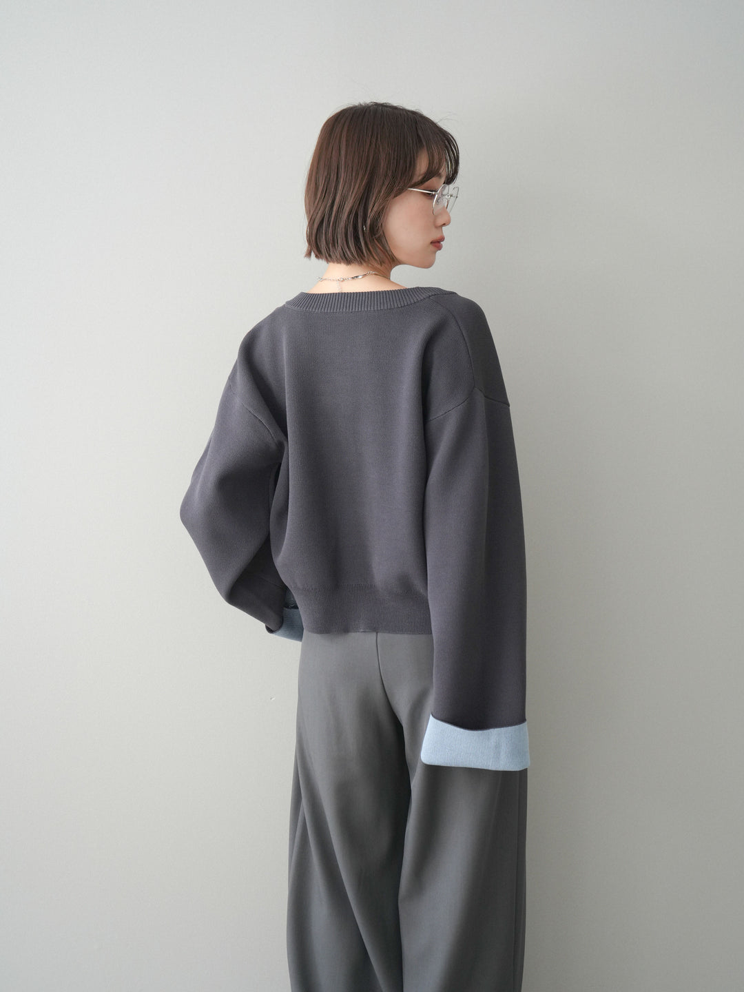 [予約]レーヨンポリダブルフェイスニットカーディガン/charcoal