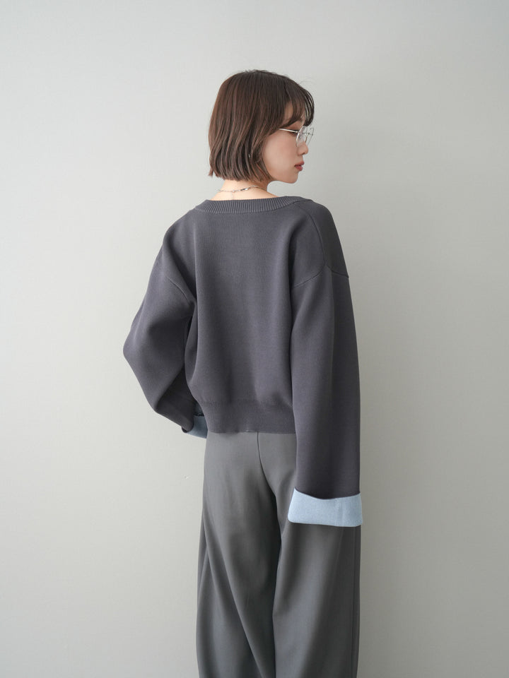 [予約]レーヨンポリダブルフェイスニットカーディガン/charcoal