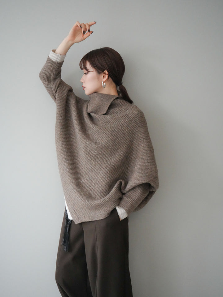 [予約]配色アシンメトリードルマンニットプルオーバー/oatmeal