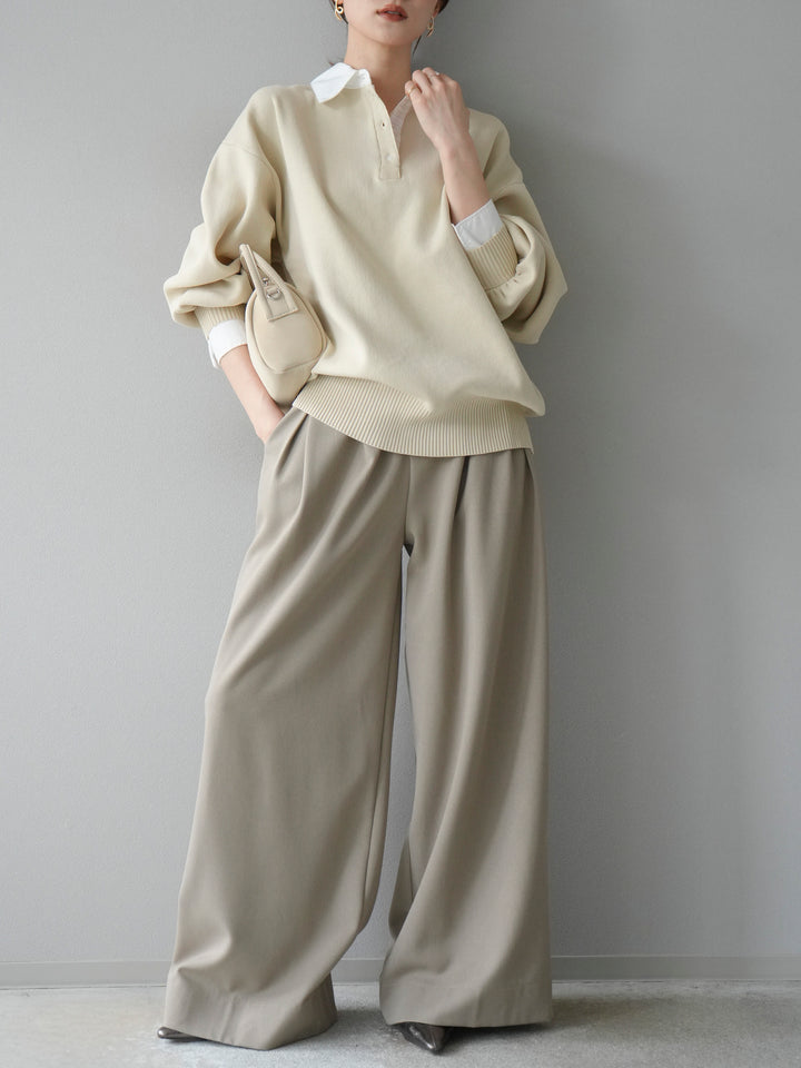 [預購] 領口Polo針織套衫/象牙白