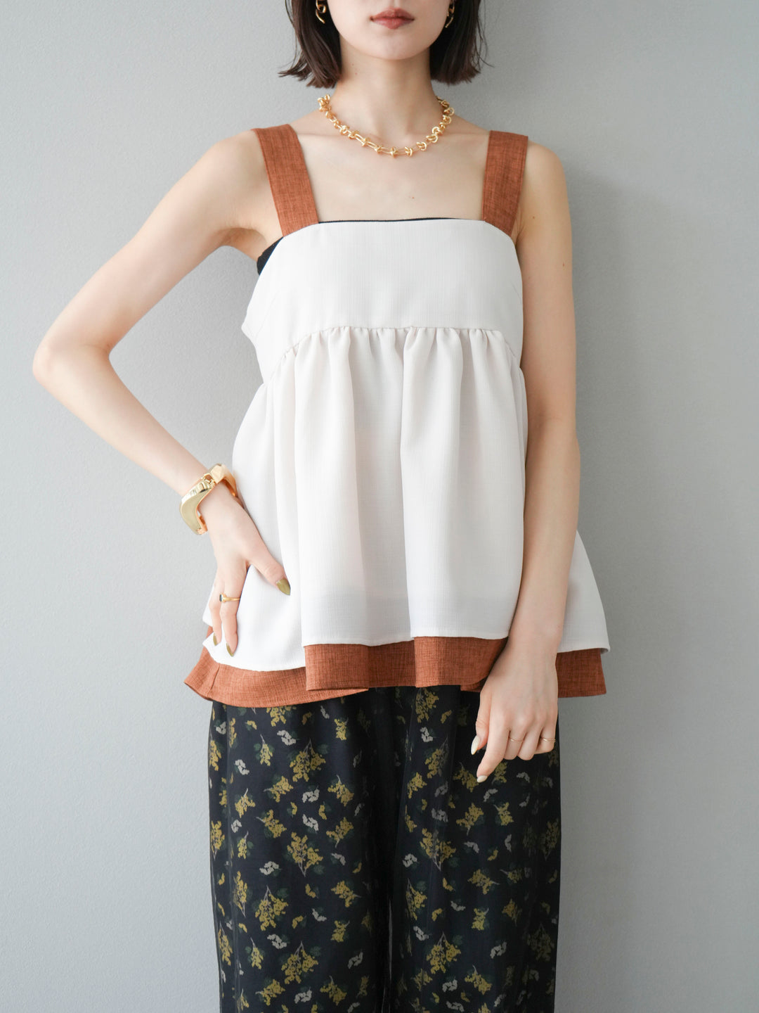 [SET]リネンライク配色フレアタンクトップ+選べるアクセセット(2set)