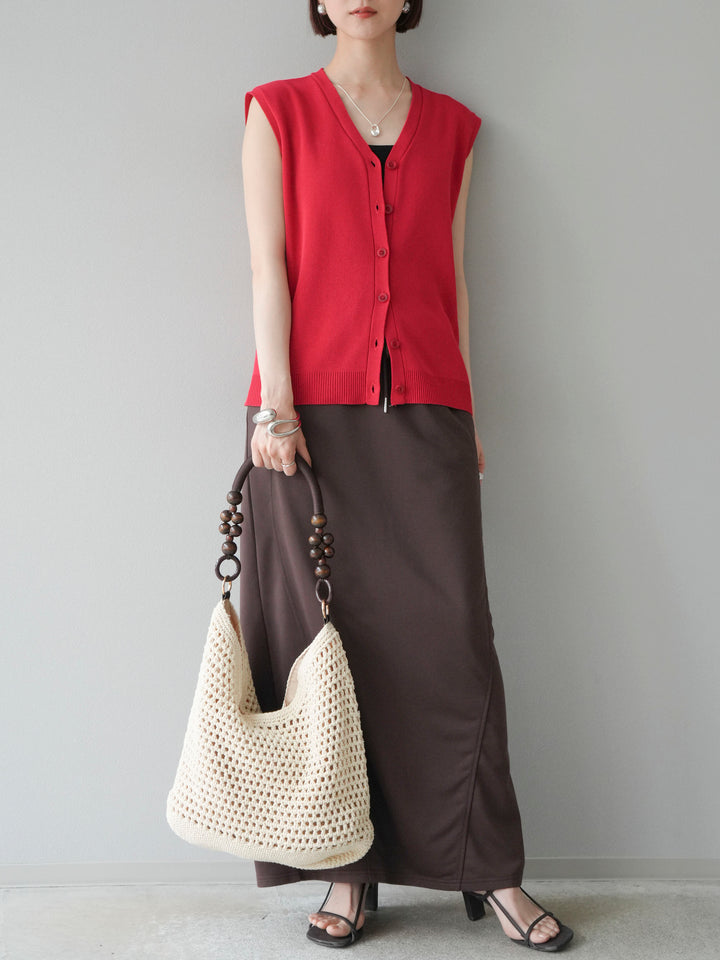 【預購】V領人造絲針織背心/紅色