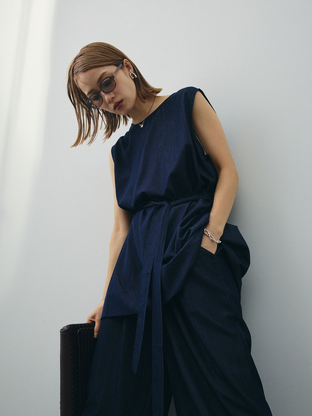 [SET]テンセルデニムノースリーブ＆ワイドパンツSET UP (2set)