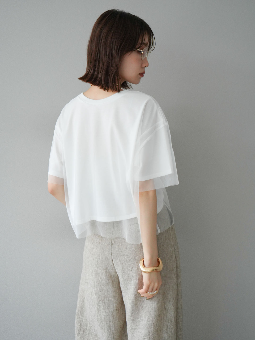 [予約]チュールドッキングフォトTシャツ/オフホワイト×ブルー