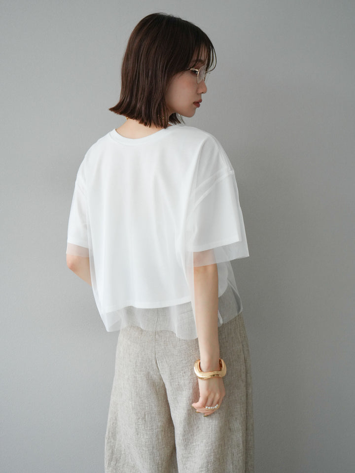 [予約]チュールドッキングフォトTシャツ/オフホワイト×ブルー