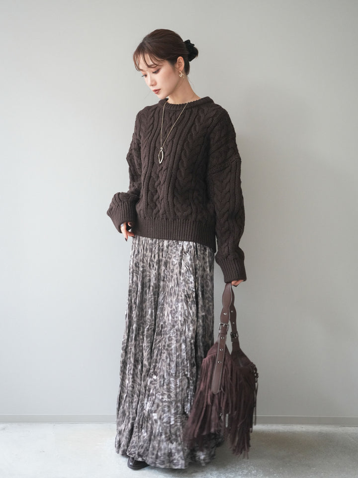 [予約]レオパードベロアワッシャーロングスカート/gray