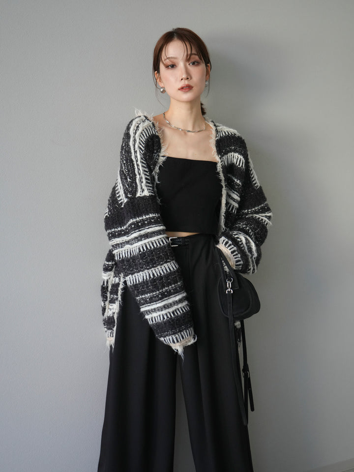 [予約]ミックスフリンジオーバーニットカーディガン/black