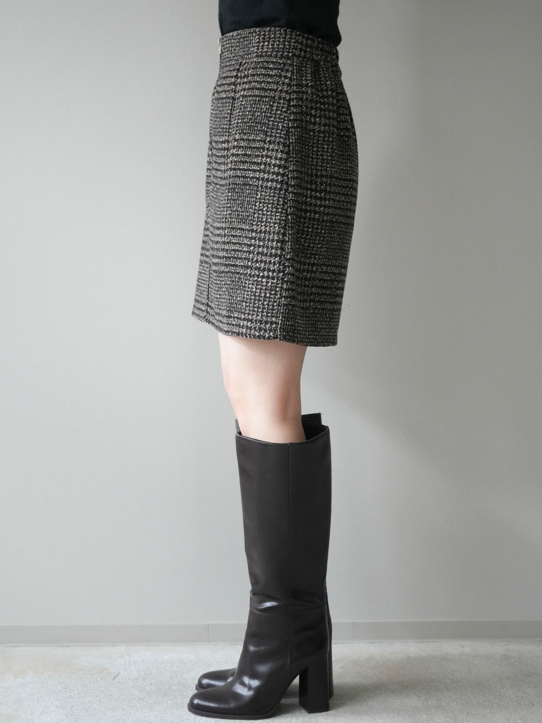 [予約]フロントZIPアソート柄ミニスカート/brown