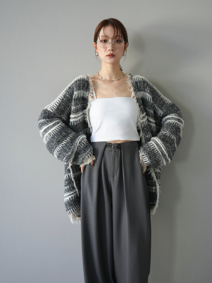 [予約]ミックスフリンジオーバーニットカーディガン/gray