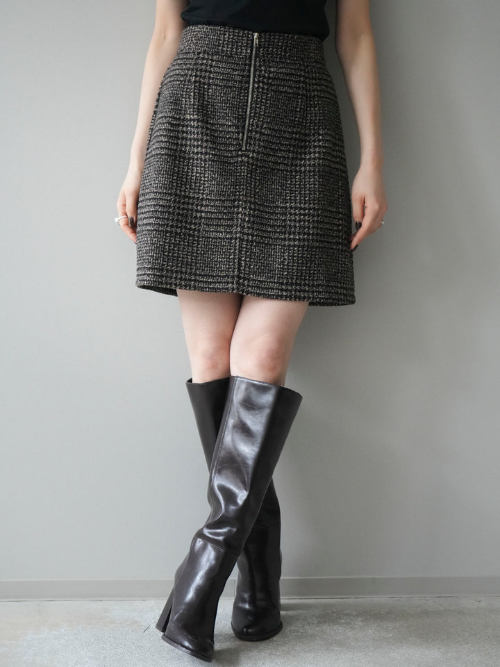 [予約]フロントZIPアソート柄ミニスカート/brown