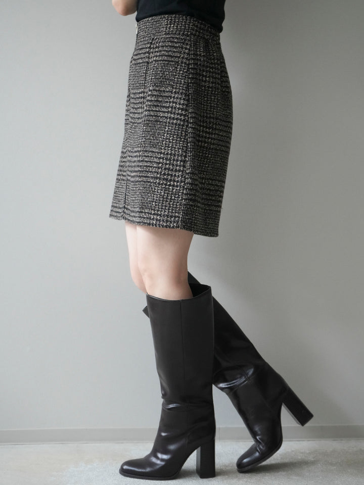 [予約]フロントZIPアソート柄ミニスカート/brown