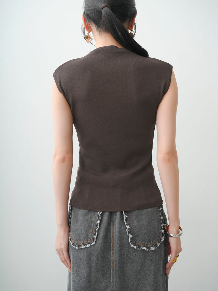 [予約]ビッグフラワーフレンチニットトップス/brown