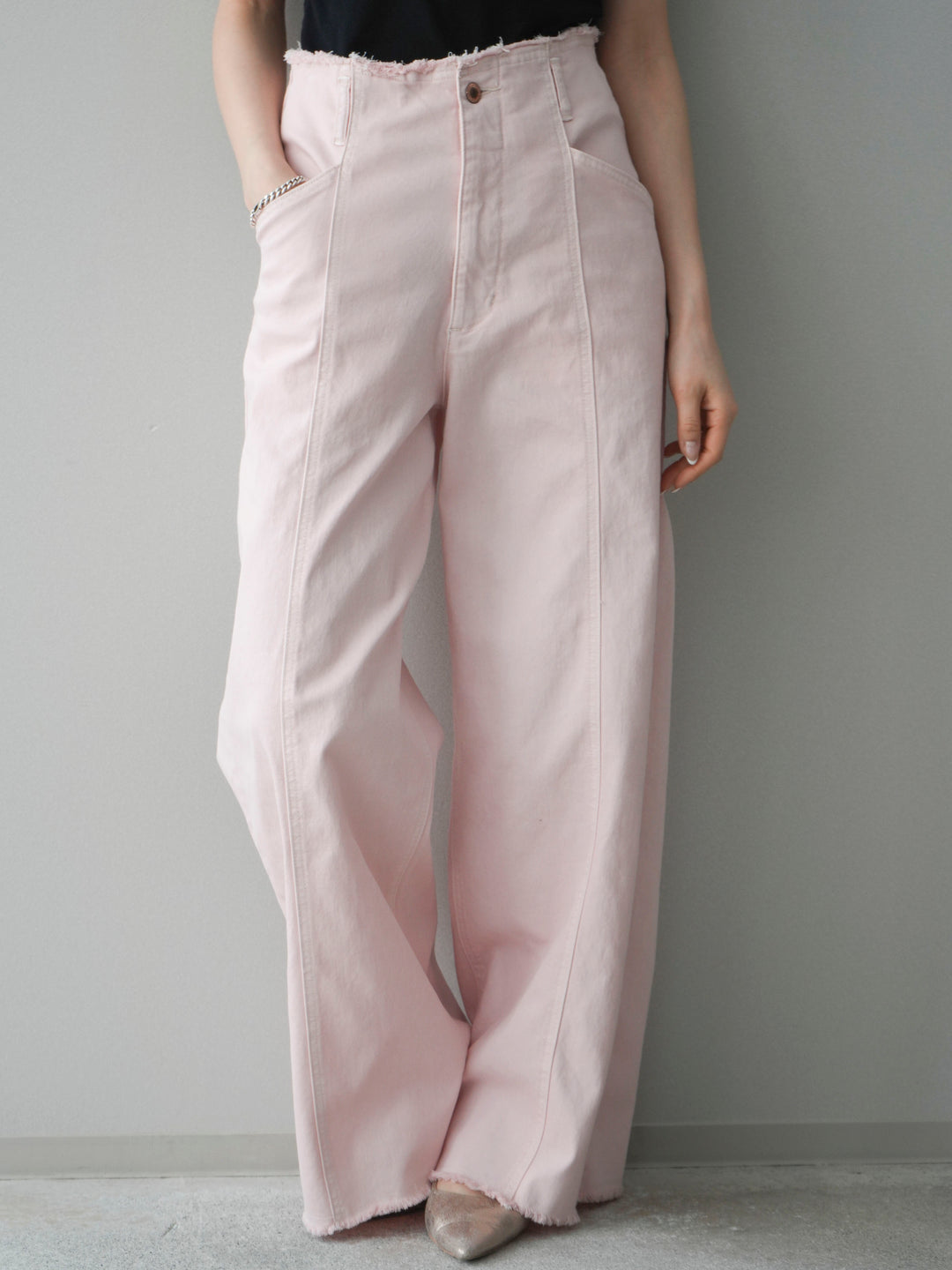 [予約]センターステッチストレッチカットオフデニムパンツ/pink