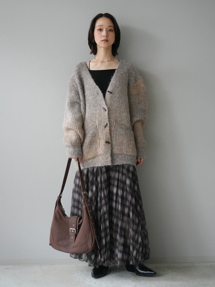 [予約]トグルボタン畦編みオーバニットカーディガン/brown