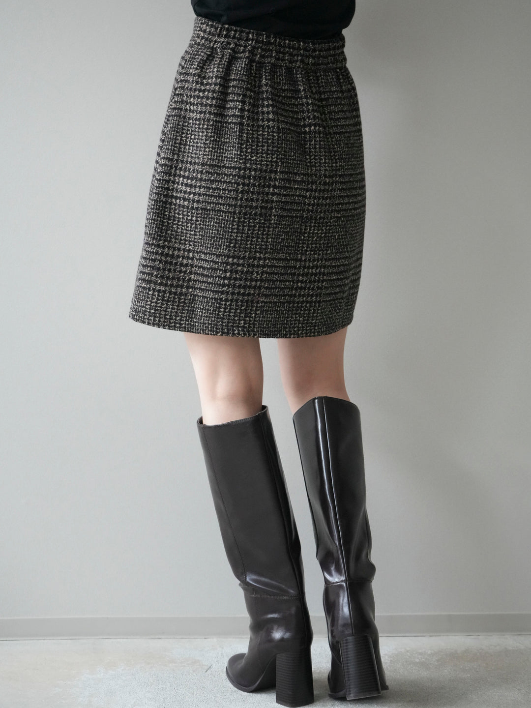 [予約]フロントZIPアソート柄ミニスカート/brown