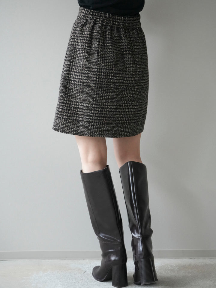 [予約]フロントZIPアソート柄ミニスカート/brown