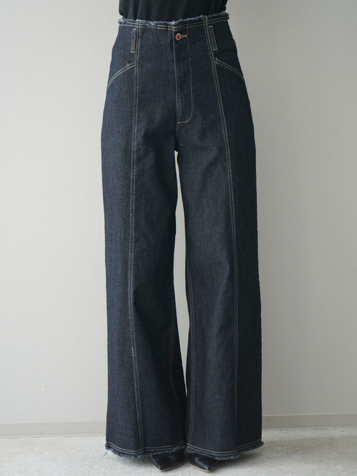 [予約]センターステッチストレッチカットオフデニムパンツ/onewash