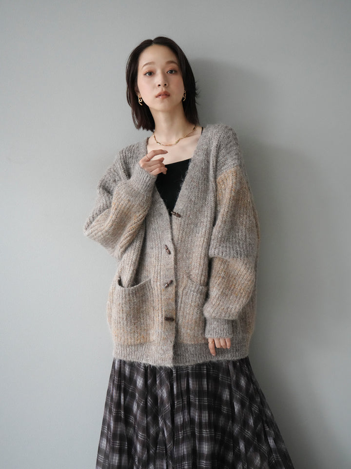 [予約]トグルボタン畦編みオーバニットカーディガン/brown