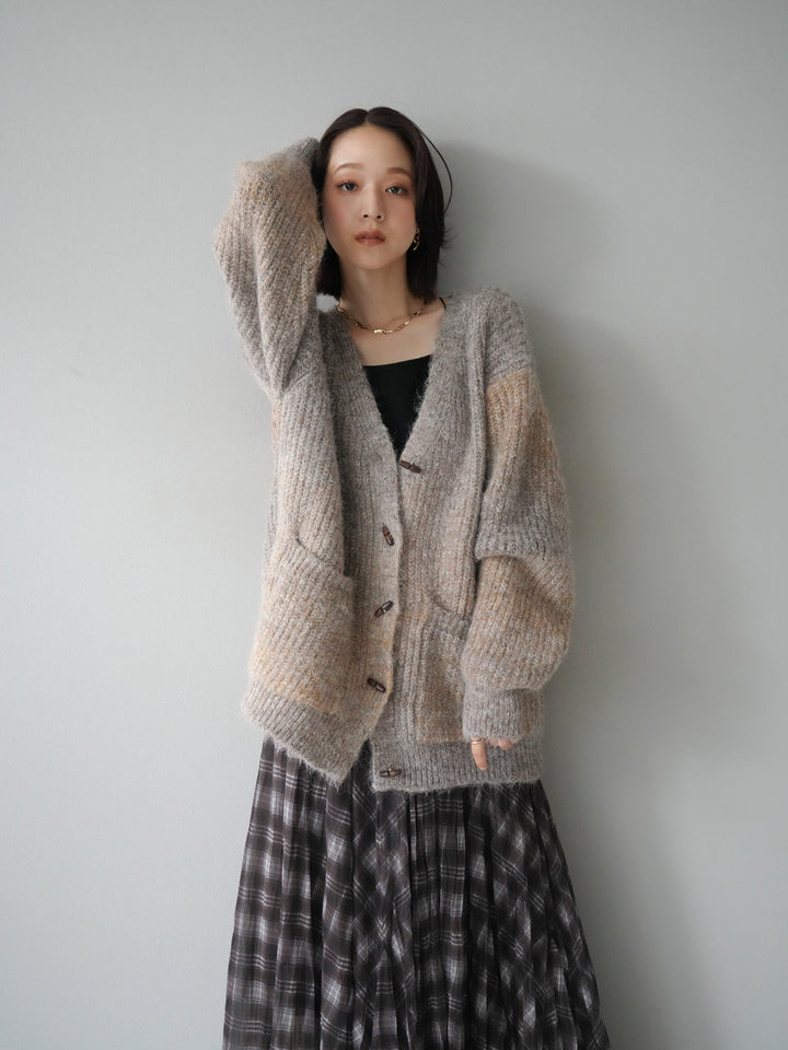 [予約]トグルボタン畦編みオーバニットカーディガン/brown