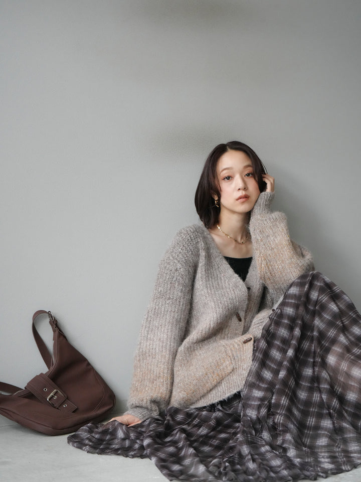 [予約]トグルボタン畦編みオーバニットカーディガン/brown