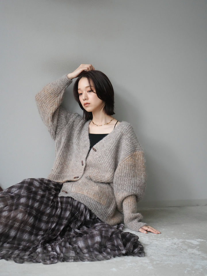 [予約]トグルボタン畦編みオーバニットカーディガン/brown