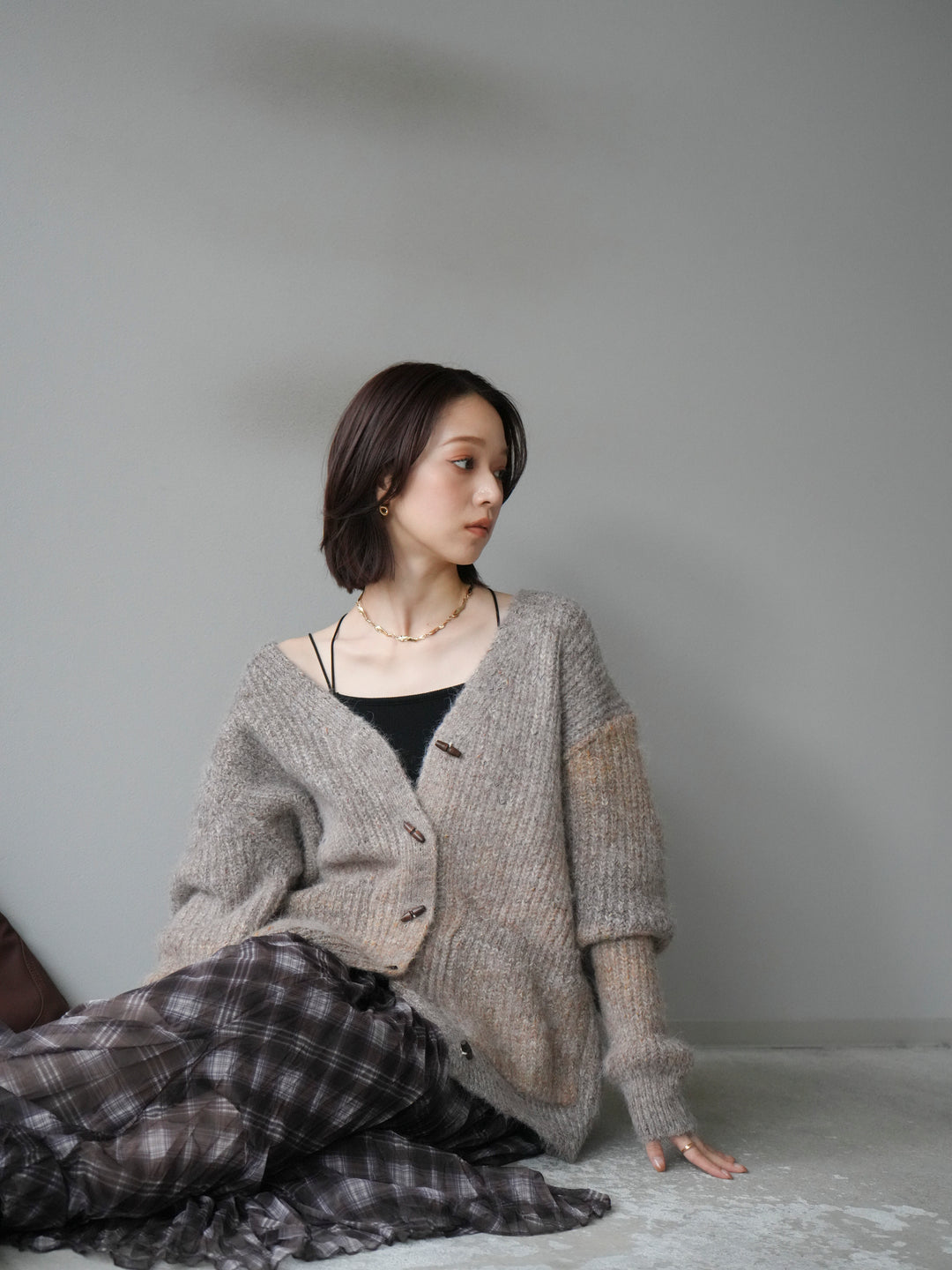 [予約]トグルボタン畦編みオーバニットカーディガン/brown
