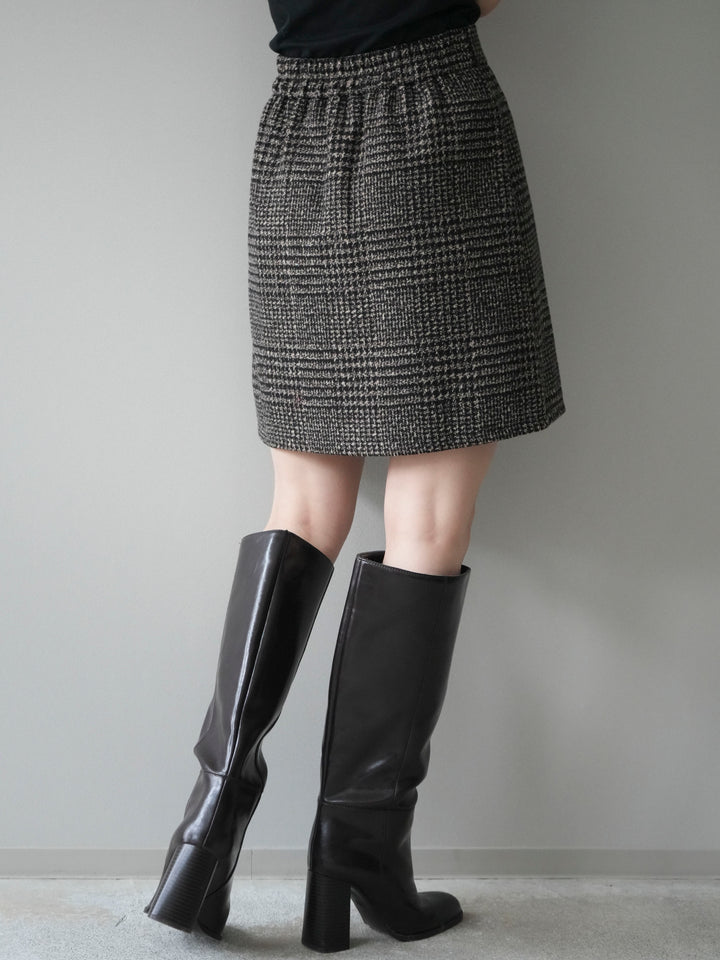 [予約]フロントZIPアソート柄ミニスカート/brown