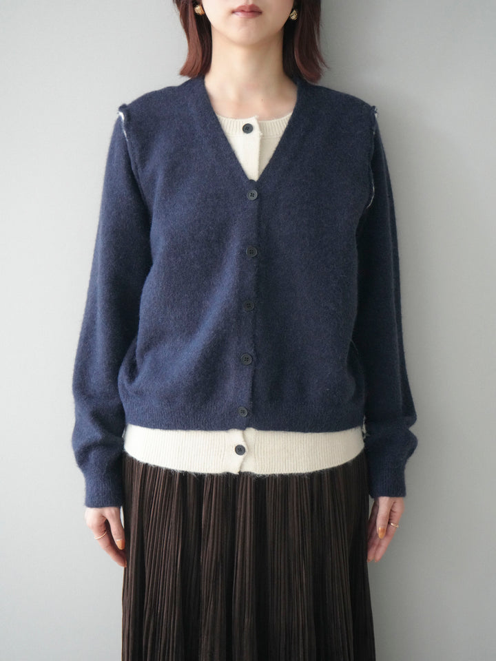 [予約]配色レイヤードニットカーディガン/navy