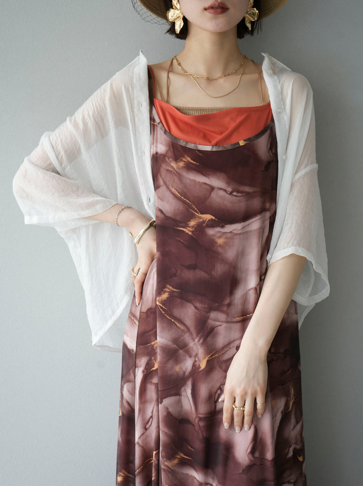 [Pre-order] Nuanced pattern tulle layered cami dress/brown